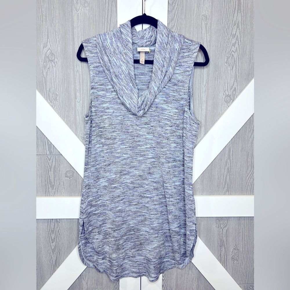 B14.30 Knox Rose Cowl Neck Tunic Sweater Charcoal/Blue/White Heathered 1X/14/16